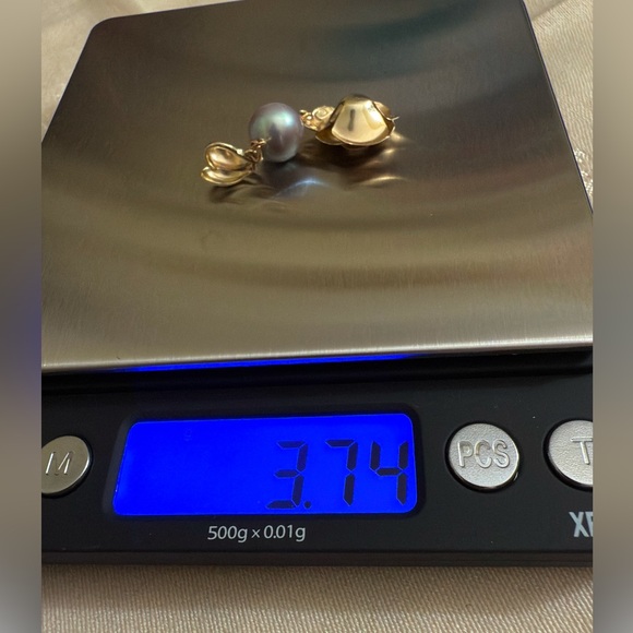 Solid 14k YG ROSE & PEARL pendant . 10mm gray south Sea pearl-6.55g , 16” chain - Picture 4 of 7